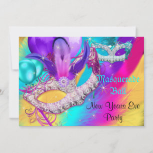 Masquerade Ball Party Masks New Years Eve Colourfu Invitation
