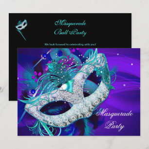 Masquerade Ball Party Teal Blue Purple Masks ab Invitation