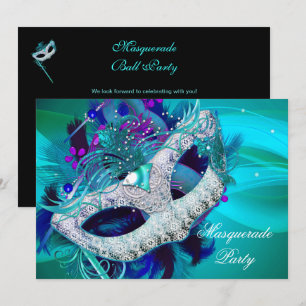 Masquerade Ball Party Teal Blue Purple Masks D Invitation