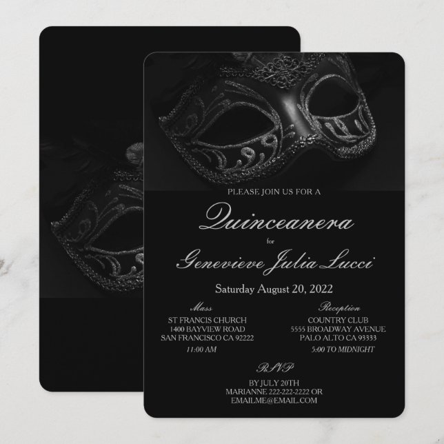 Masquerade Ball Quinceanera Party Invitation (Front/Back)