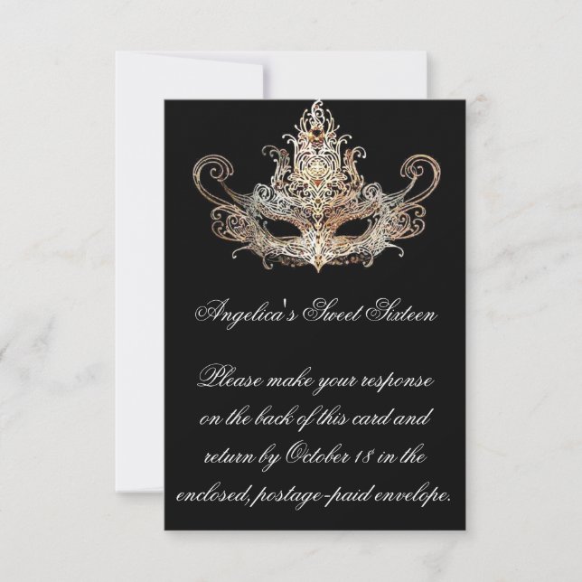 Masquerade Ball Response Card with Meal Choices (Front)