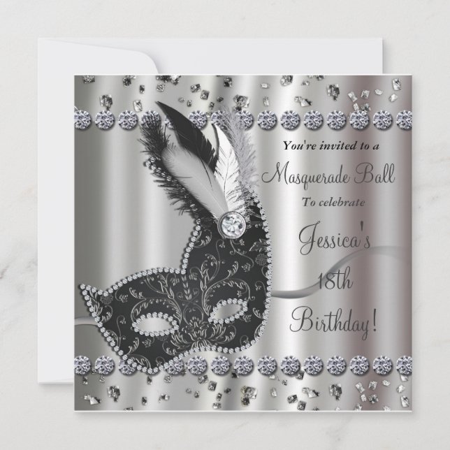 Masquerade Ball Silver Black Party Invitation (Front)