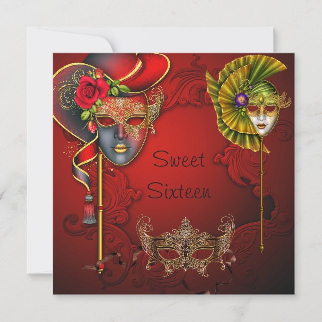 Masquerade Ball, Sweet Sixteen Birthday Invitation (Front)