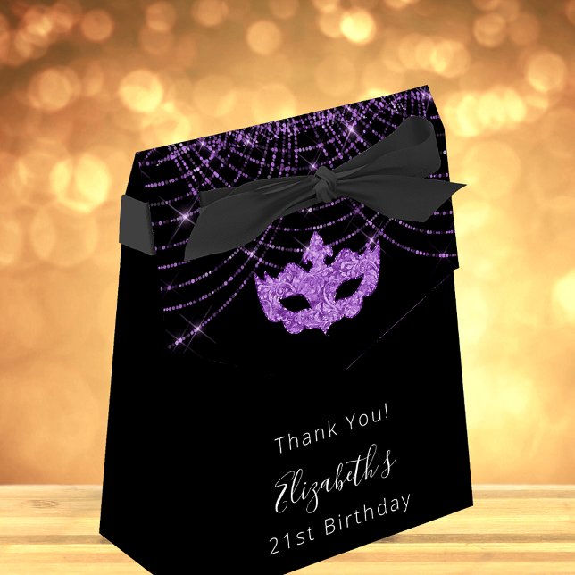 Masquerade birthday black purple glitter thank you favour box (Creator Uploaded)