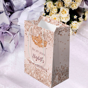 Masquerade birthday blush rose gold name medium gift bag
