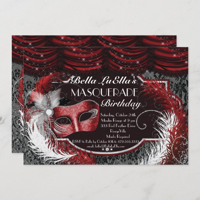 Masquerade Birthday Event Party Invitations (Front/Back)