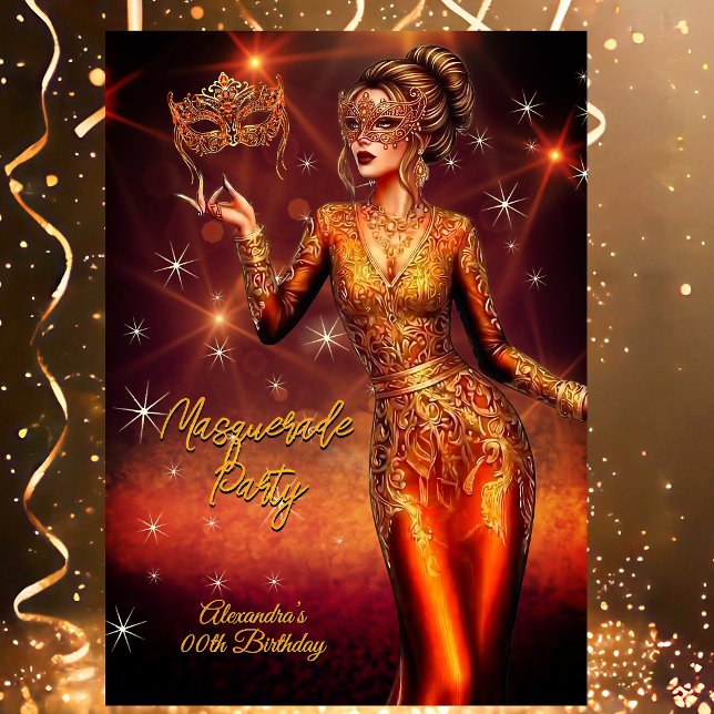 Masquerade Birthday Gold Copper Stunning Dress Invitation (Creator Uploaded)