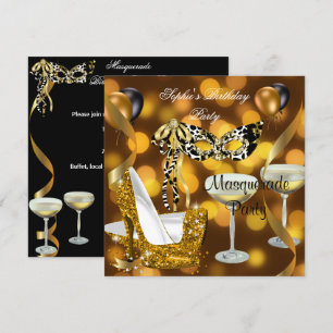 Masquerade Birthday Gold Stiletto Champagne 2 Invitation
