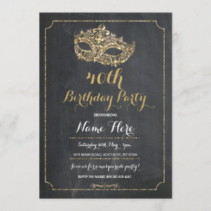 MASQUERADE Birthday Party Gold Mask Invite 40th 50
