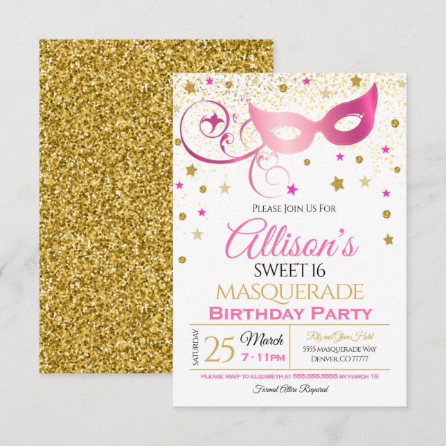 Masquerade Birthday Party Invitation  (Front/Back)