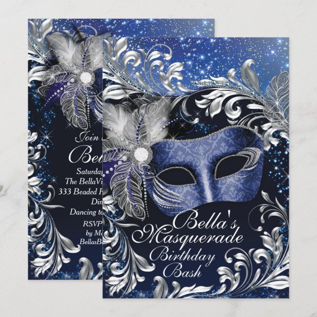 Masquerade Birthday Party Invitations (Front/Back)