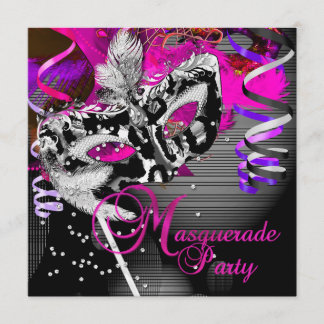 Masquerade Birthday Party Mask Silver Pink 2 Invitation
