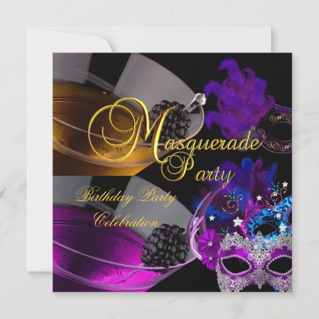 Masquerade Birthday Party Purple Pink Masks Invitation (Front)