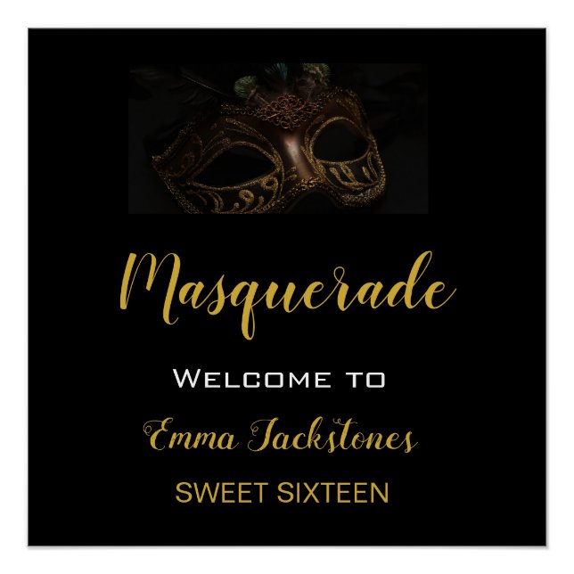 Masquerade Black & Gold Birthday Party  Poster (Front)