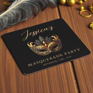 Masquerade Black Gold Birthday  Square Paper Coaster