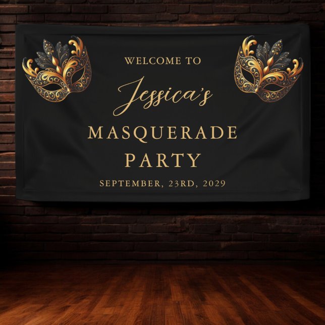 Masquerade Black Gold Birthday Welcome Banner (Creator Uploaded)