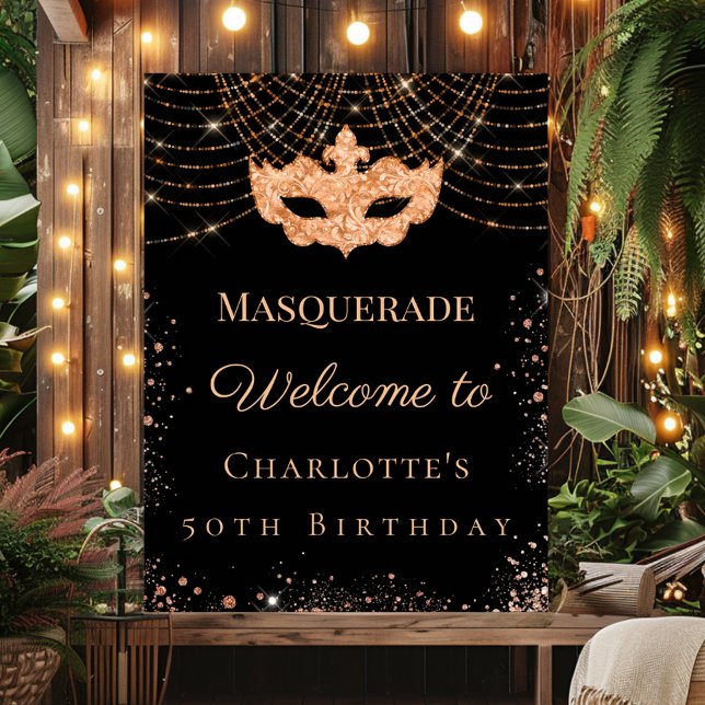 Masquerade black gold glitter birthday party poster (Creator Uploaded)