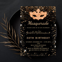Masquerade black gold glitter dust birthday party