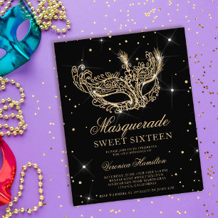 Masquerade black gold glitter mask budget Sweet 16