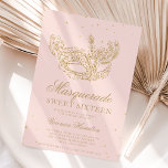 Masquerade black gold glitter mask Sweet 16 Invitation<br><div class="desc">A modern,  chic and glamourous sweet sixteen with a hand drawn gold glitter masquerade mask with gold glitter diamond sparkles on an editable pink background with gold glitter at the back.</div>
