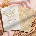 Masquerade black gold glitter mask Sweet 16 Invitation<br><div class="desc">A modern,  chic and glamourous sweet sixteen with a hand drawn gold glitter masquerade mask with gold glitter diamond sparkles on an editable white background with gold glitter at the back.</div>