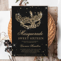 Masquerade black gold glitter mask Sweet 16