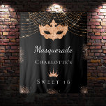 Masquerade black gold glitter Sweet 16 birthday Tapestry<br><div class="desc">For a girly and glamourous Sweet 16,  16th birthday party. A stylish black background. Decorated with faux gold glitter dust,  a masquerade mask and a tiara.  Personalise and add a name.  Can be used as a welcome banner,  party wall decoration and as a photo booth backdrop.</div>