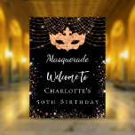 Masquerade black gold welcome birthday party poster<br><div class="desc">A welcome board for a girly and glamourous 50t (or any age) birthday party. A stylish black background. Decorated with faux gold glitter dust and a masquerade mask.  Personalise and add a name.</div>