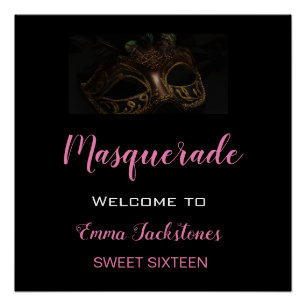 Masquerade Black & Pink Birthday Party Poster