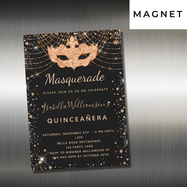 Masquerade black Quinceanera invitation magnet (Creator Uploaded)