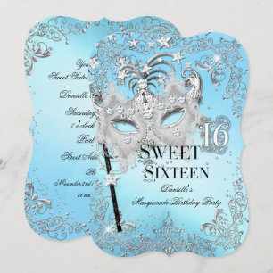 Masquerade Blue Silver Sweet 16 Birthday Invitation