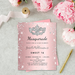 Masquerade blush pink silver Sweet 16 invitation