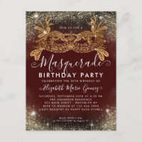 Masquerade Burgundy Gold Glitter Birthday Party