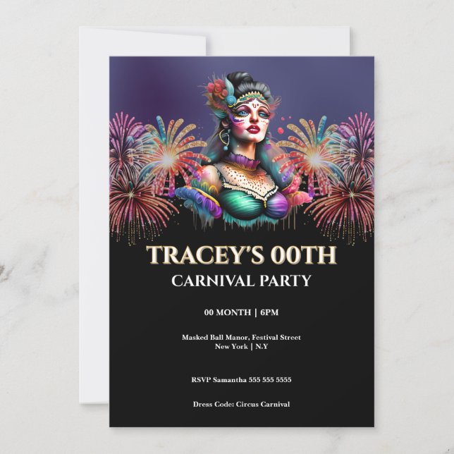 Masquerade Carnival Birthday milestone age Invitation (Front)