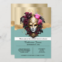 Masquerade carnival face mask blue gold pink rose