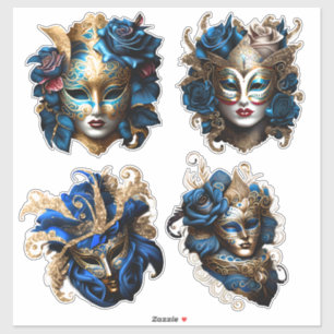 Masquerade carnival face masks blue gold Venetian