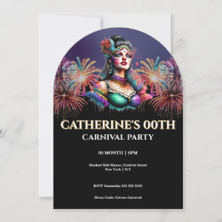 Masquerade Carnival Milestone Age Birthday Invitation
