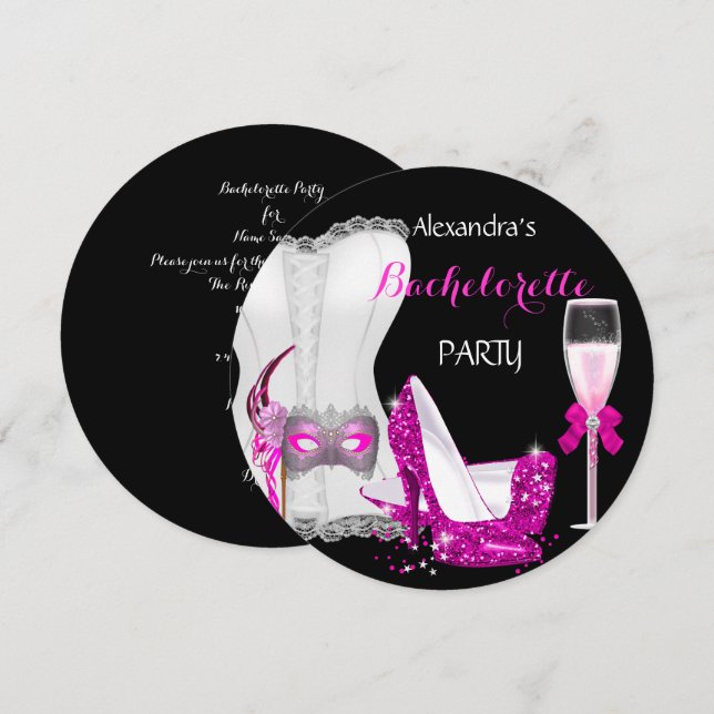 Masquerade Champagne Bachelorette Corset Pink R Invitation (Front/Back)