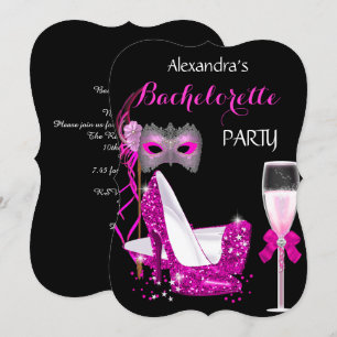 Masquerade Champagne Bachelorette Hot Pink l2 Invitation