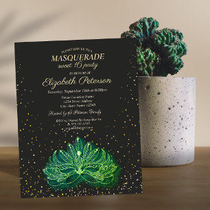 Masquerade,Confetti Green Masque Sweet 16  Invitation Postcard