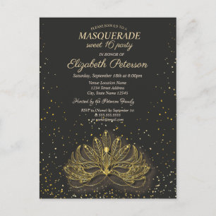 Masquerade,Confetti Masque Sweet 16 Invitation Postcard