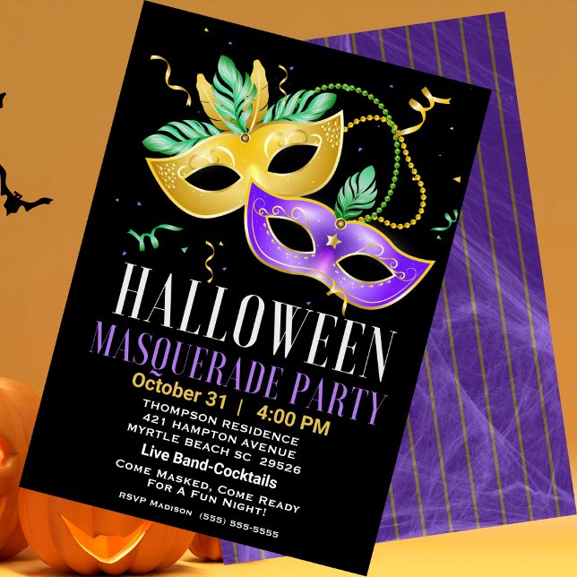 Masquerade Costume Cocktails Adult Halloween Invitation (Creator Uploaded)