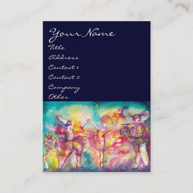 MASQUERADE /DANCE ,MUSIC bright blue red,pink Business Card (Front)