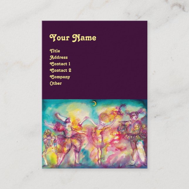 MASQUERADE /DANCE ,MUSIC  purple,blue red,pink Business Card (Front)