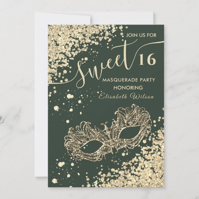  Masquerade diamond luxury  gold sweet 16 Invitati Invitation (Front)