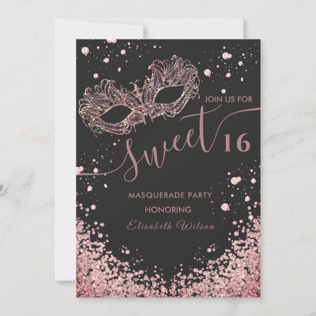  Masquerade diamond luxury rose gold sweet 16  Inv Invitation (Front)