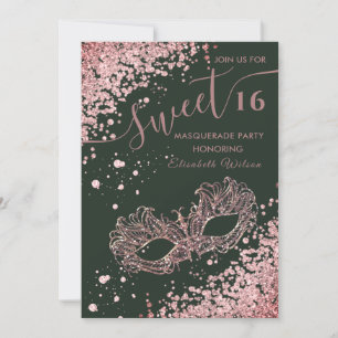 Masquerade diamond luxury rose gold sweet 16 Inv Invitation