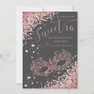  Masquerade diamond luxury rose gold sweet 16  Invitation