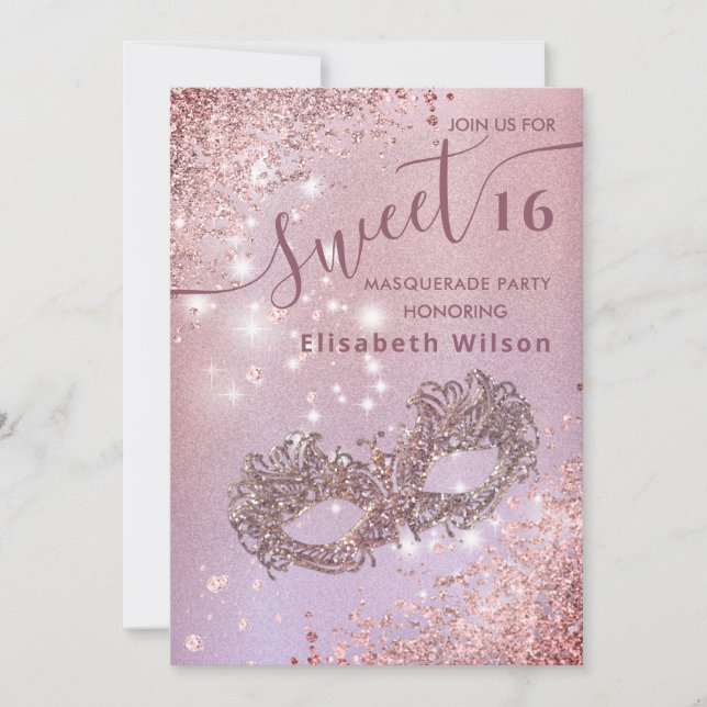  Masquerade diamond luxury rose gold sweet 16  Invitation (Front)