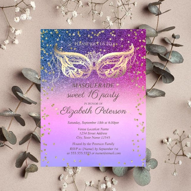 Masquerade  Diamonds Cool Glitter Sweet 16  Invitation Postcard (Creator Uploaded)